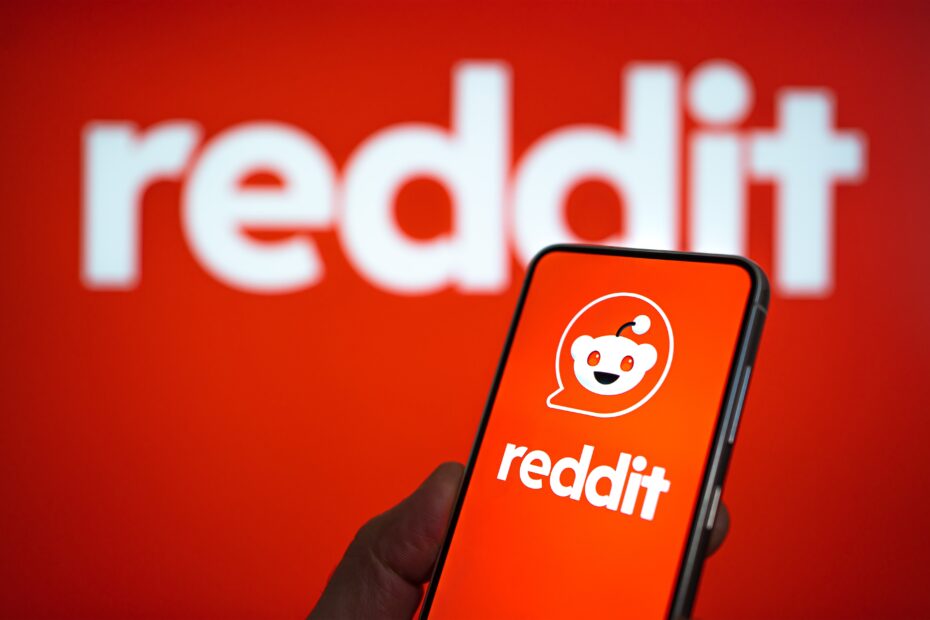 Reddit logo viewed on a mobile phone.